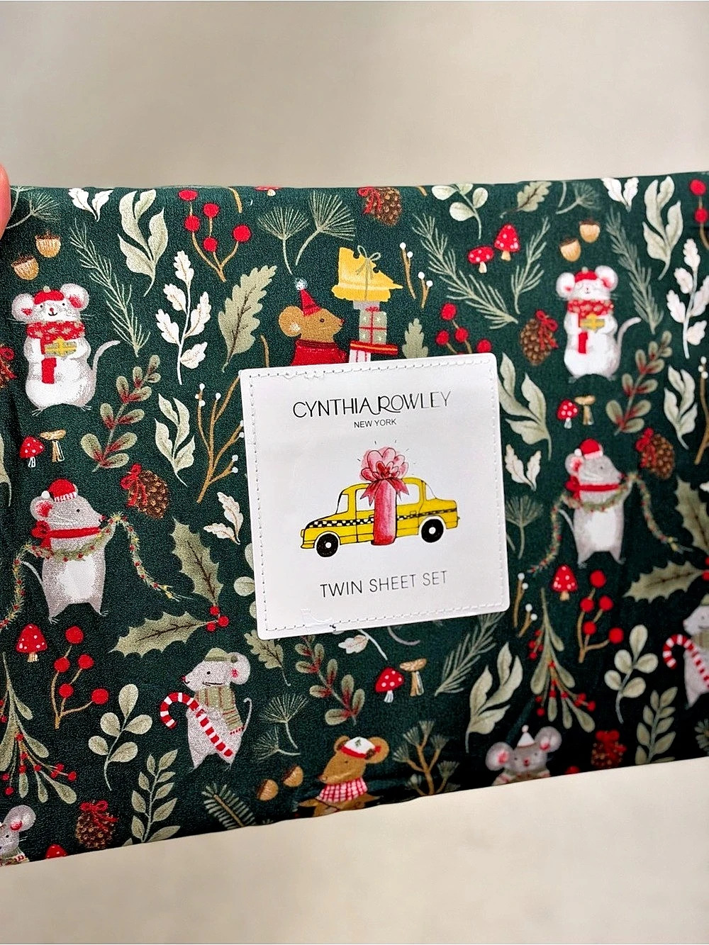Cynthia Rowley Christmas Mouse Twin Sheet Set Green & Red